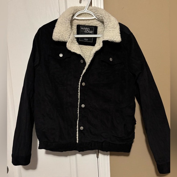 Hard Edge Men's Black Corduroy Jacket with Sherpa Collar Size Small - Picture 8 of 8